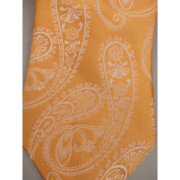IKE BEHAR 100% Silk Necktie USA Designer Peach Paisley Embroidery Square EUC - Picture 2 of 9